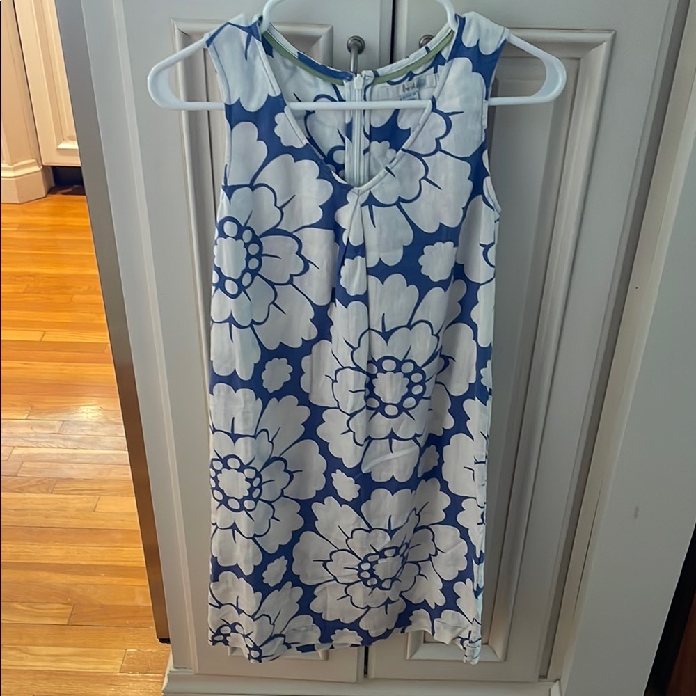 Boden Floral Blue and White Linen Dress